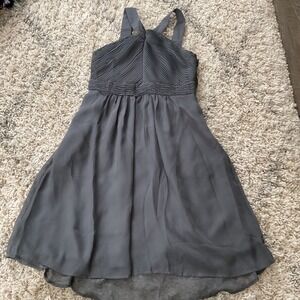TEVOLIO Grey Halter‎ Neck Pleated Midi Dress